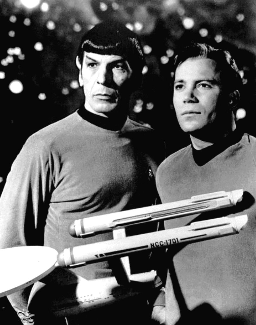Leonard Nimoy and William Shatner as Mr. Spock and Captain Kirk from Star Trek